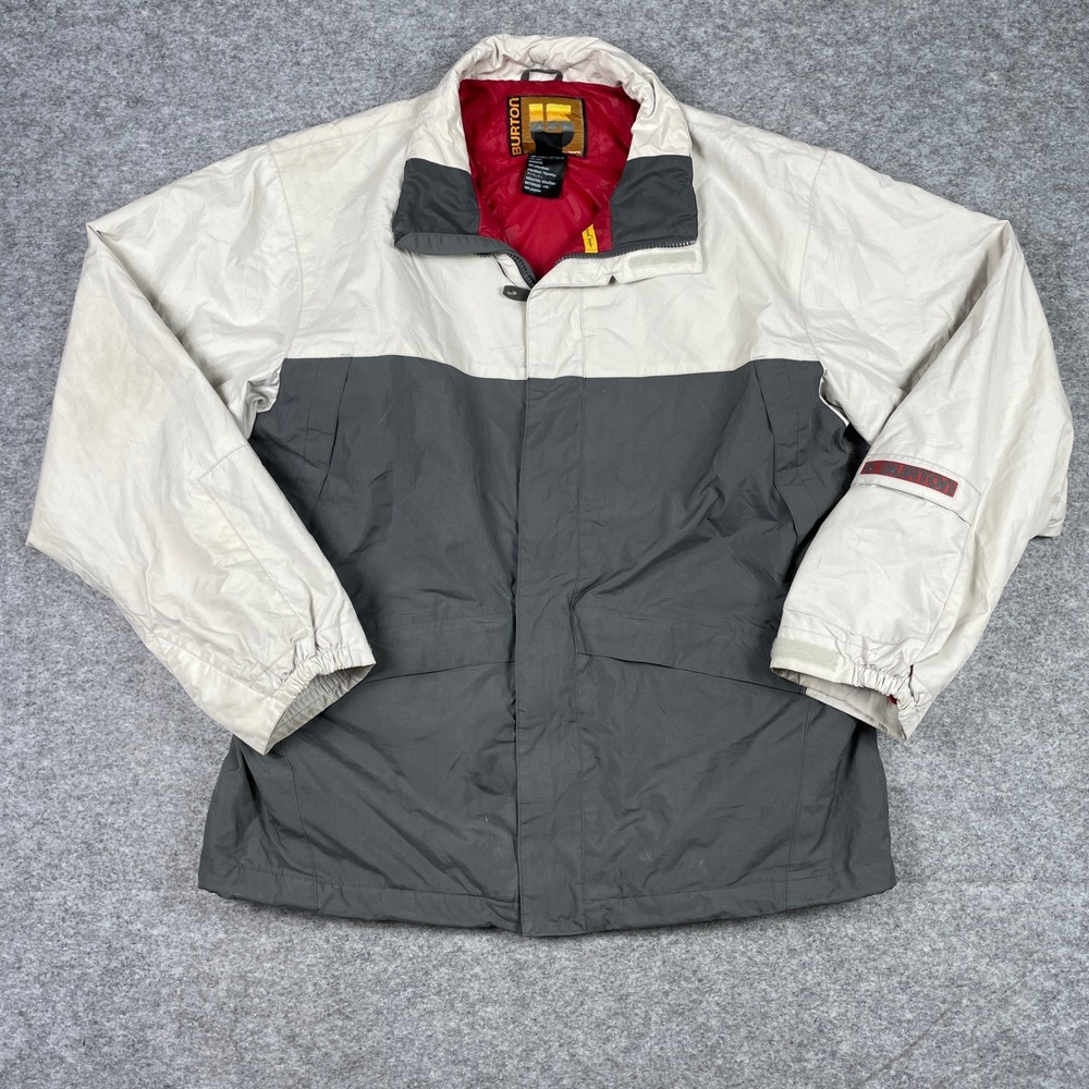 Burton Snowboard Jacket Mens L Gray White Colorblock Insulated Powder Skirt Coat